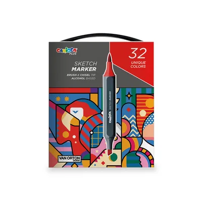 CARIOCA Rotulador Carioca Plus Sketch Marker Doble Punta Pincel y Biselada Caja Premium 32 Unidades Colores Surtidos