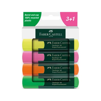 FABER CASTELL Rotulador Faber Castell Neon Txtlnr Fluorescente Caja de 3 + 1 Unidad Gratis Colores Surtidos