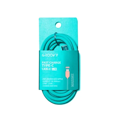 GROOVY Cable Groovy Tipo C a Tipo C Carga Rapida Longitud 1 M Color Azul Turquesa