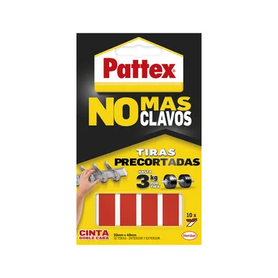 PATEX Cinta Adhesiva Doble Cara Pattex Precortada Extra Fuertehasta 3 KG 20 X 40 MM Blister de 12 Unidades