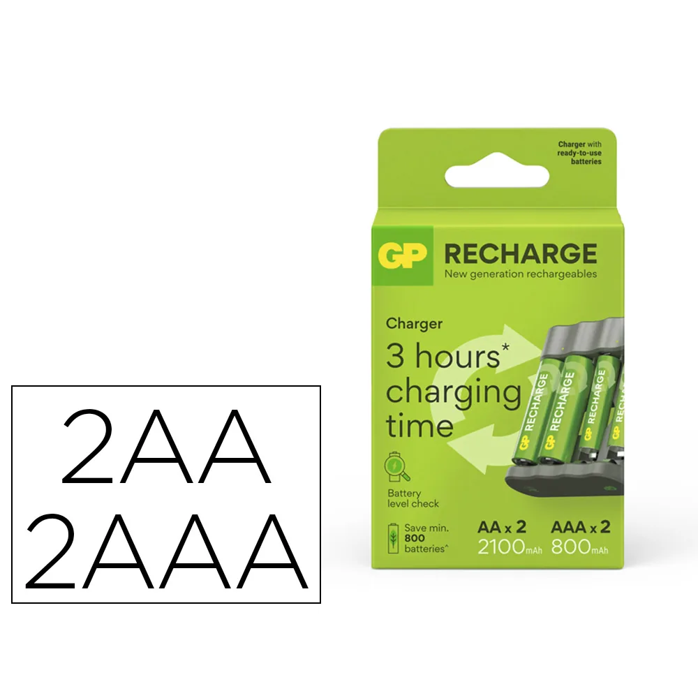 Cargador de Pilas Recargables Gp Usb Aa /aaa + 2X Aa 2100 Mah + 2X Aaa 800 Mah