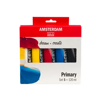 AMSTERDAM Pintura Acrilica Amsterdam Bote 120 ML Caja de 5 Unidades Colores Basicos Surtidos