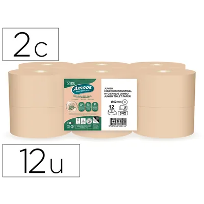 AMOOS Papel Higienico Amoos Naturally Jumbo Professional 2 Capas Pasta Cruda Paquete de 12 Rollos 120 M