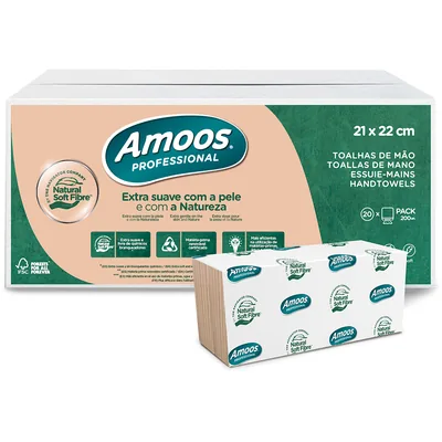 AMOOS Toalla Secamanos Amoos Professional Naturally Soft 2 Capas Pasta Cruda 21X22 CM Paquete de 200 Unidades