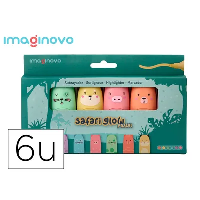 IMAGINOVO Rotulador Imaginovo Fluorescente Safari Glow Pastel Animales Caja 6 Unidades Surtidas