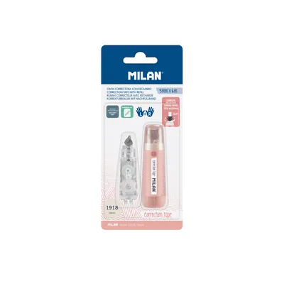 MILAN Cinta Correctora Milan 5 MM X 6 M Coleccion 430 Since 1918 Rosa Blister de 1 Unidad + 1 Recambio