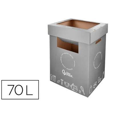 CONTE Contenedor Papelera Reciclaje Liderpapel Carton Reciclado para Restos No Reciclables 70 Litros 450X350X650 MM Gris