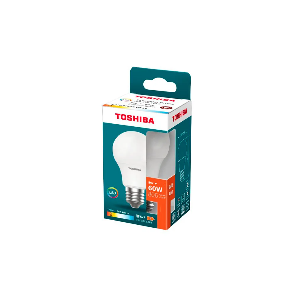 Bombilla Led Toshiba Essential A60 E27 8W Luz Calida 2700K