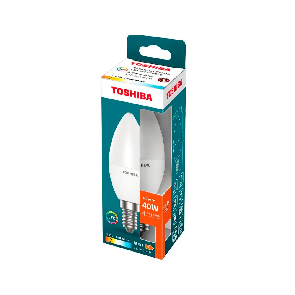 Bombilla Led Toshiba Essential C37 E14 4.7W Luz Calida 2700K