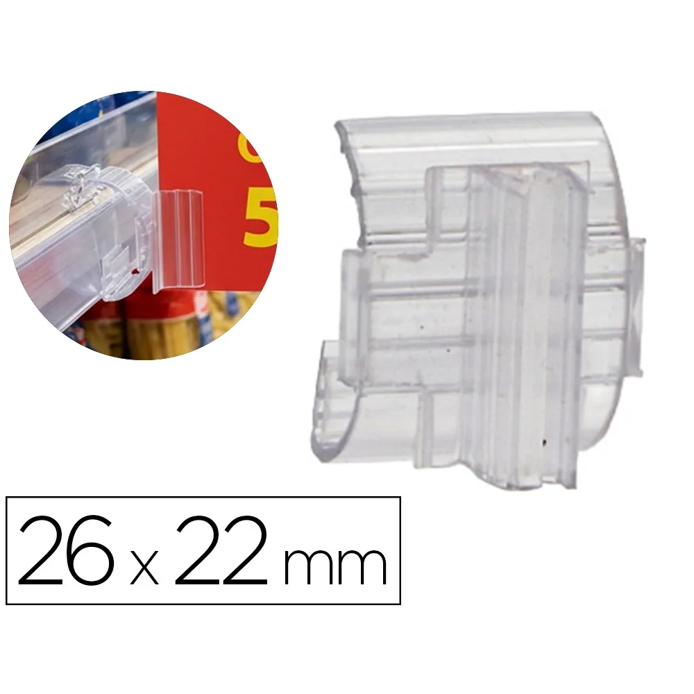 Soporte Portaprecios Q-Connect Curvo Clip de Gran Agarre y Ajustable para Estanteria Etiqueta 26X22 MM
