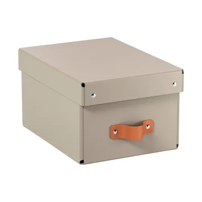 LEITZ Caja de Almacenaje Leitz Carton Pequeña con Asa de Piel Color Beige Pack de 2 Unidades