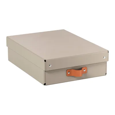 LEITZ Caja de Almacenaje Leitz Carton Mediana Baja con Asa de Piel Color Beige Pack de 2 Unidades