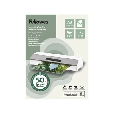 FELLOWES Bolsa de Plastificar Fellowes Recicladas Brillo DIN A3 80 Mc Pack de 100 Unidades