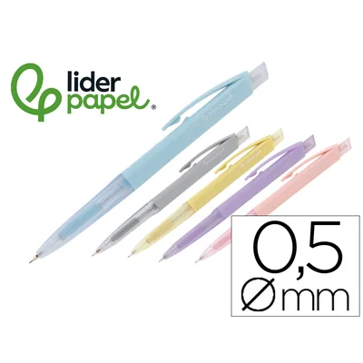 LIDERPAPEL Portaminas Liderpapel Coleccion 1 con Clip y Goma 0.5 MM 5 Colores Surtidos