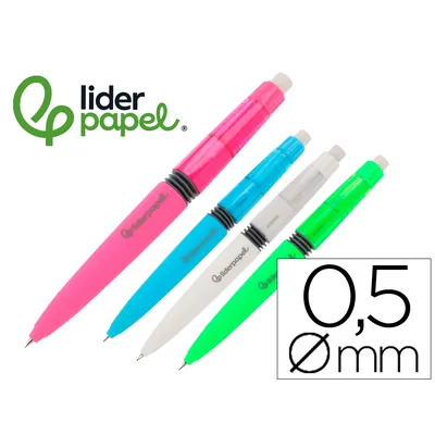 LIDERPAPEL Portaminas Liderpapel Coleccion 2 con Fuelle y Goma con Acabado Soft Touch 0,5 MM 4 Colores Surtidos
