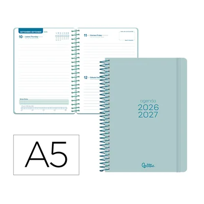 LIDERPAPEL Agenda Escolar Liderpapel 26-27 Espiral Basic Dia Pagina A5 Bilingue 70G Papel Fsc Turquesa