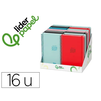 LIDERPAPEL Agenda Escolar Liderpapel 26-27 Espiral Basic Diseños Surtidos Bilingüe 70G Papel Fsc Expositor 16 Unidades