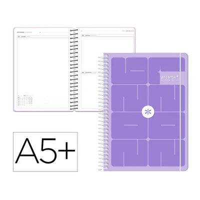 ANTARTIK Agenda Escolar Antartik 26-27 Espiral Essentials Dia Pagina A5+ Bilingue 80G Papel Fsc Morado