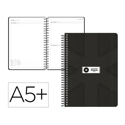 ANTARTIK Agenda Escolar Antartik 26-27 Espiral Pack And Go Dia Pagina A5+ Bilingue 80G Papel Fsc Negro