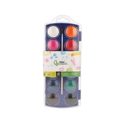 PLA Acuarela Liderpapel 12 Colores con Pincel Mango de Madera Estuche de Plastico