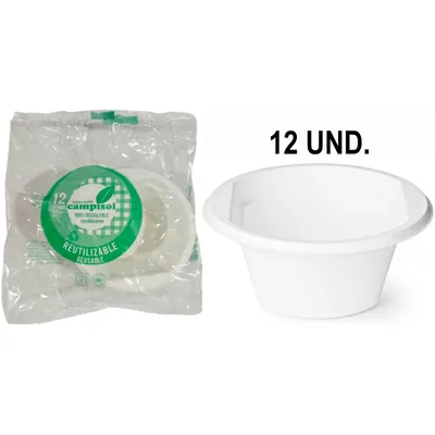 CAMPISOL Cuenco de Plastico Reutilizable Campisol 250 ML Paquete de 12 Unidades