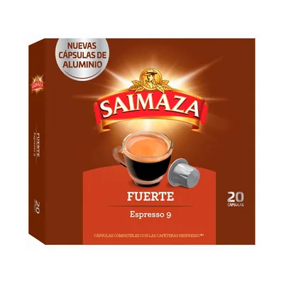 SAIMAZA Cafe Saimaza Fuerte Espresso Intensidad 9 Caja de 20 Capsulas Compatible Nespresso