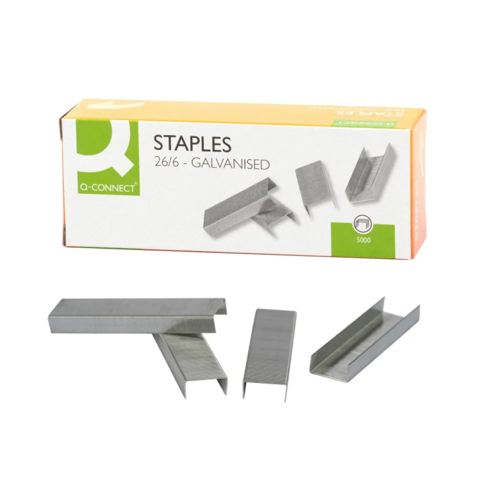 Grapas Q-Connect Nº26/6 Galvanizadas Caja de 5000 Unidades