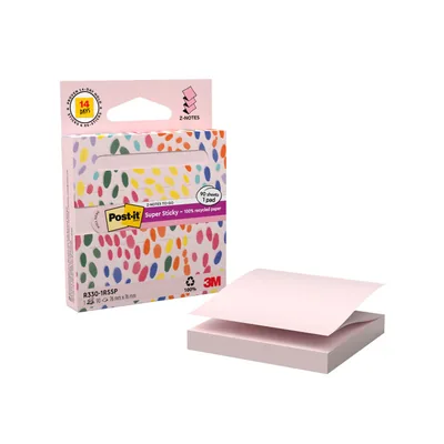 POST-IT Bloc de Notas Adhesivas Quita y Pon Post It Z-notas Super Sticky 100% Pefc 76X76 MM Dispensador 90 Hojas Rosa