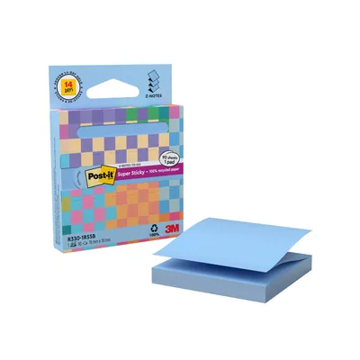 POST-IT Bloc de Notas Adhesivas Quita y Pon Post It Z-notas Super Sticky 100% Pefc 76X76 MM Dispensador 90 Hojas Azul