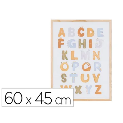 BI-OFFICE Pizarra Blanca Bi-Office Magnetica Acero Lacado Blanco Marco de Madera con Alfabeto para Niños 60X45 CM