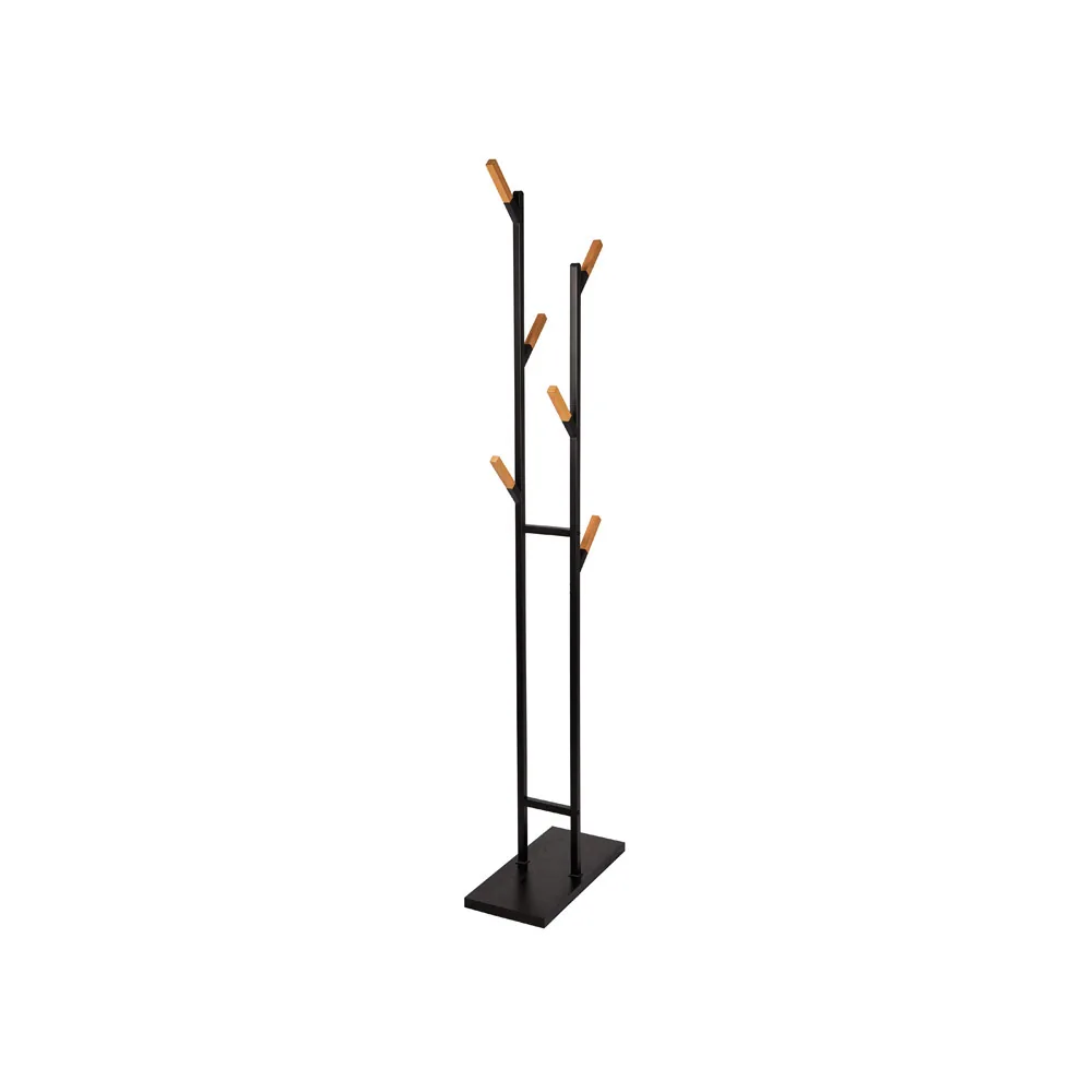 Perchero Metalico Maul Rima Pie 6 Colgadores de Madera Color Negro 1840X480X230 MM