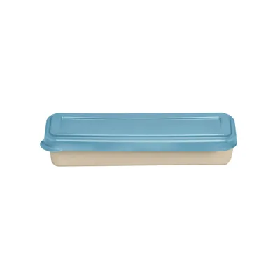EXACOMPTA Fiambrera Exacompta Color Beig con Tapa Color Azul Incluye 3 Cubiertos Reutilizables 205X65X40 MM