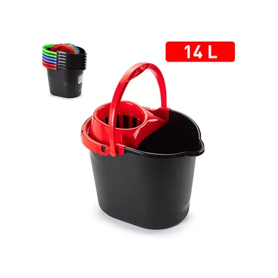 PLASTICFORTE Cubo Fregona Plasticforte New Black Clean con Escurridor 14 L Color Negro