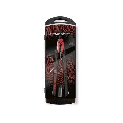 STAEDTLER Compas Staedtler Noris 555 con Husillo y Rueda Central Sin Alargadera Tubo de Minas y Aguja Color Rojo