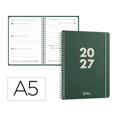 LIDERPAPEL Agenda Oficina Liderpapel 2027 Espiral Basic Semana Vista A5 Bilingue 60G Papel Fsc Verde