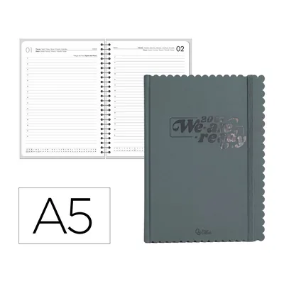 LIDERPAPEL Agenda Oficina Liderpapel 2027 Encuadernada Cloudy Dia Pagina A5 Bilingue 70G Papel Fsc Gris Oscuro