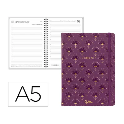 LIDERPAPEL Agenda Oficina Liderpapel 2027 Encuadernada Boho Dia Pagina A5 Bilingue 70G Papel Fsc Purpura