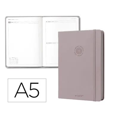 ANTARTIK Agenda Oficina Antartik 2027 Encuadernada Dia Pagina A5 Bilingue 70G Papel Fsc Gris