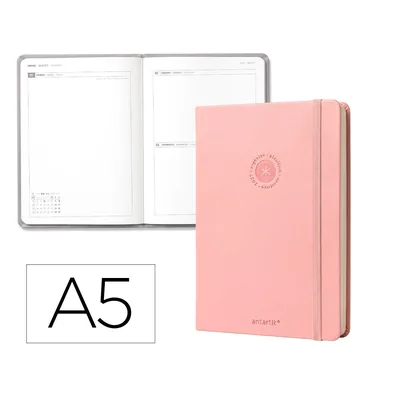 ANTARTIK Agenda Oficina Antartik 2027 Encuadernada Dia Pagina A5 Bilingue 70G Papel Fsc Rosa