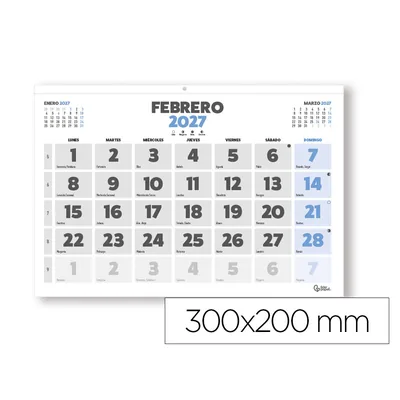 LIDERPAPEL Calendario Pared Liderpapel Clasico 2027 Lomo Engomado 300X200 MM Papel 105 G