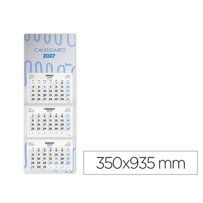 LIDERPAPEL Calendario Pared Liderpapel 3 Meses Vista 2027 Plegable 330X700 MM Papel 105 G