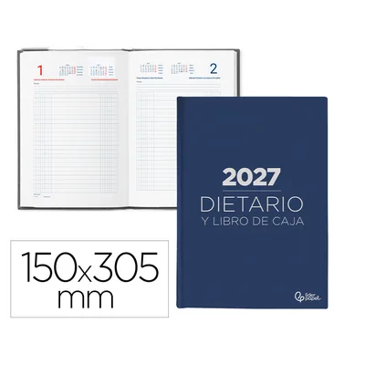 LIDERPAPEL Dietario Liderpapel 2027 Dos Tercios 150X305 MM Dia Pagina Bilingue Color Azul Papel 70 G Fsc