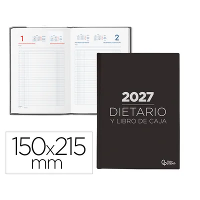 LIDERPAPEL Dietario Liderpapel 2027 Cuarto 150X215 MM Dia Pagina Bilingue Color Negro Papel 70 G Fsc