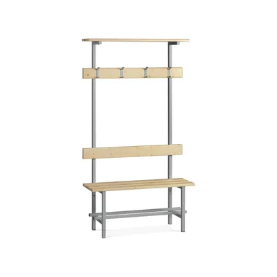 ROCADA Banco de Madera con Zapatero y Perchero Superior Estructura Acero y Listones de Pino Barnizados 2000 MM
