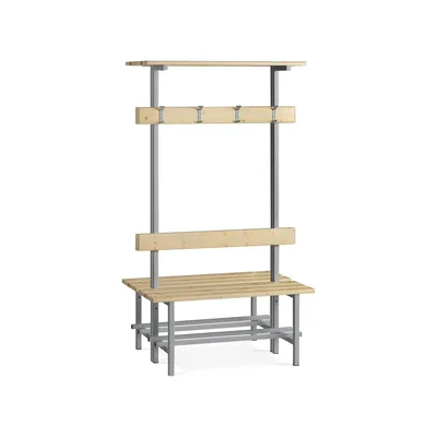 ROCADA Banco de Madera Doble con Zapatero y Perchero Superior Estructura Acero y Listones de Pino Barnizados 1000 MM