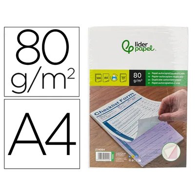 LIDERPAPEL Papel Autocopiativo Liderpapel DIN A4 Prealzado Duplicado Blanco y Rosa 80 G 500 Hojas (250 Juegos)