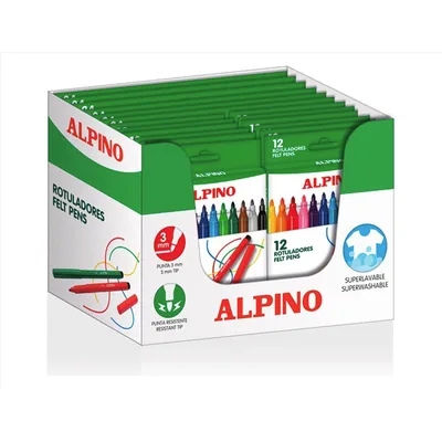ALPINO Rotulador Alpino Standard Lote 12 Cajas 12 Colores Surtidos + 6 Cajas 24 Colores Surtidos (3 Gratis)