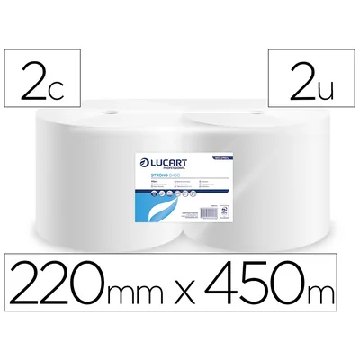 LUCART Papel Secamanos Lucart Celulosa Virgen 17,5 G 2 Capas 220 MM X 450 M Paquete de 2 Rollos
