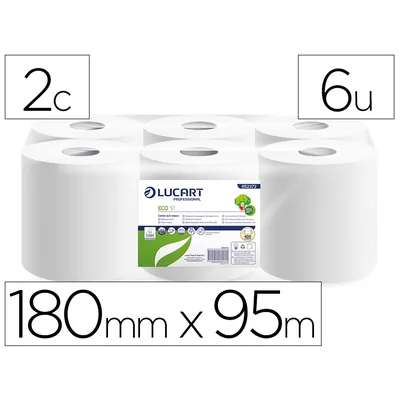 LUCART Papel Secamanos Lucart Ecologico 16,5 G 2 Capas 180 MM X 95 M Paquete de 6 Rollos