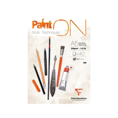 CLAIREFONTAINE Bloc de Dibujo Multitecnicas Clairefontaine Paint On DIN A5 Encolado 40 Hojas 250 GR Liso
